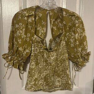 Anthropologie NWT Seersucker Smocked Puff-sleeve crop top